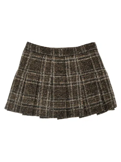 Douuod Check Pleated Skirt In Brown