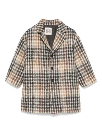 Douuod Kids' Checked Coat In Marrone