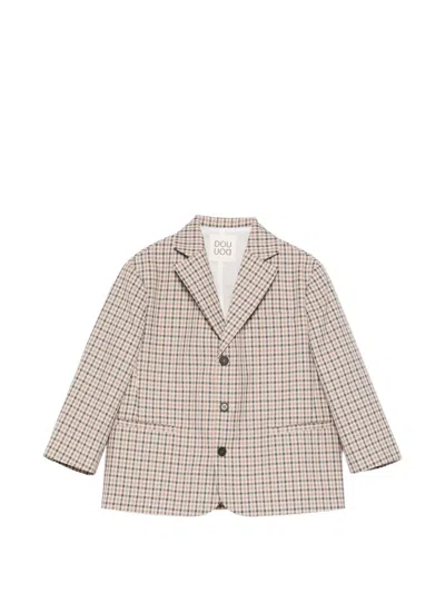 Douuod Kids' Checked Single-breasted Blazer In Neutral
