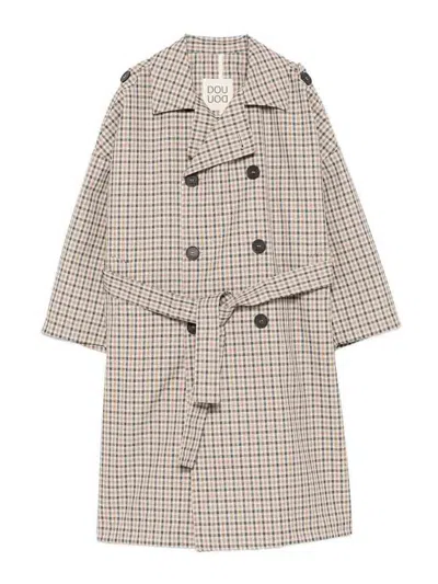 Douuod Checked Trench Coat In Pink