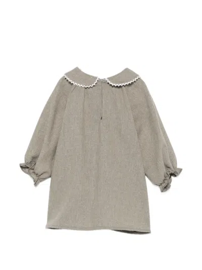 Douuod Babies' Crochet-trim Ruffled-cuff Dress In 灰色