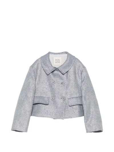 Douuod Kids' Double-breasted Metallic-effect Jacket In Blue