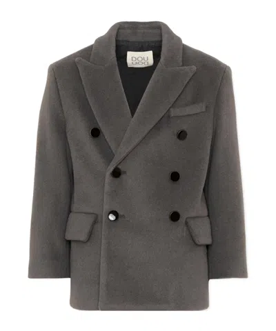 Douuod Double-breasted Peak-lapel Blazer In Gray