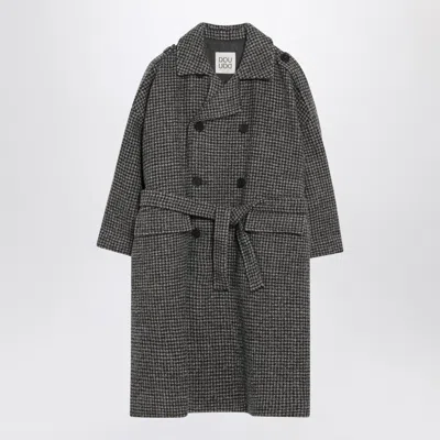 Douuod Ebony/beige Checked Wool Coat In Gray