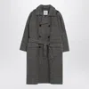 Douuod Gingham Belted Double-breasted Coat In Gray