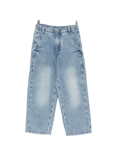 Douuod Kids' Elasticated-waistband Logo-patch Jeans In Blue