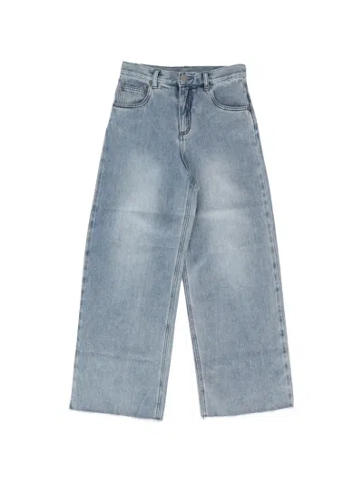 Douuod Kids' Faded Raw-cut Jeans In Blue