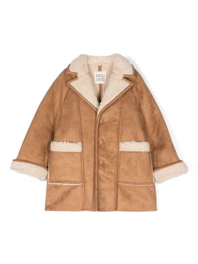 Douuod Kids' Faux-suede Coat In Brown