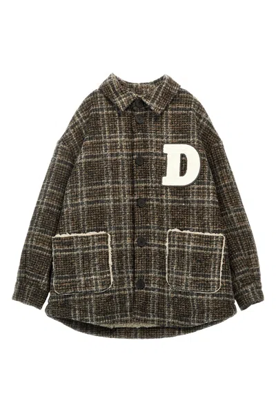 Douuod Fringed Logo Coat In Brown