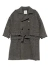 Douuod Gingham Belted Double-breasted Coat In Gray
