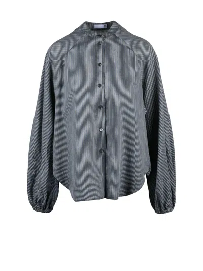 Douuod Grey Sky Blue Viscose Linen Silk Shirt