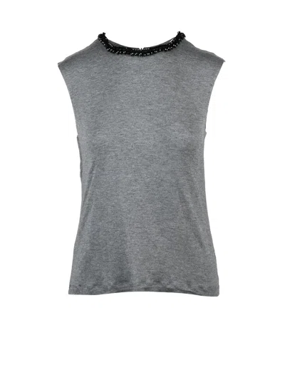Douuod Grey Viscose-blend Stretch Tank Top In Gray