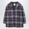 Douuod Grey/blue Wool Blend Checked Coat In Multicolor