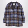 Douuod Grey/blue Wool Blend Checked Coat In Multicolor