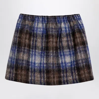 DOUUOD GREY/BLUE WOOL BLEND CHECKED SKIRT