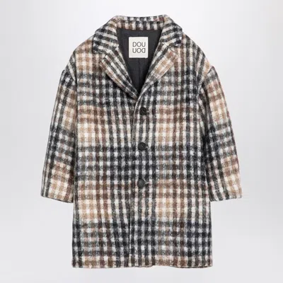 Douuod Kids' Hazelnut-coloured Checked Coat In Brown