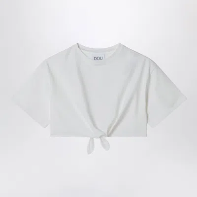 Douuod Ivory Mini Cropped T-shirt With Knot Detail In White