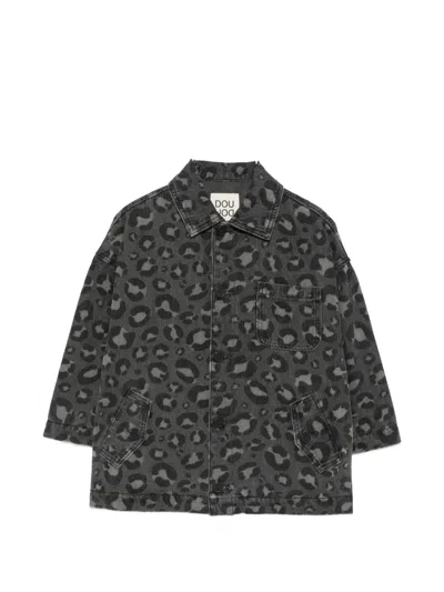 Douuod Leopard-print Denim Jacket In 灰色