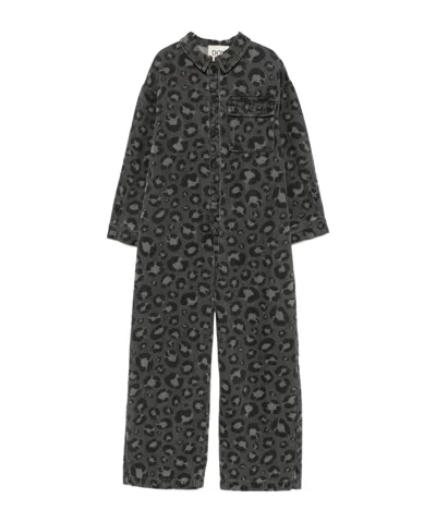 Douuod Leopard-print Denim Jumpsuit In Gray