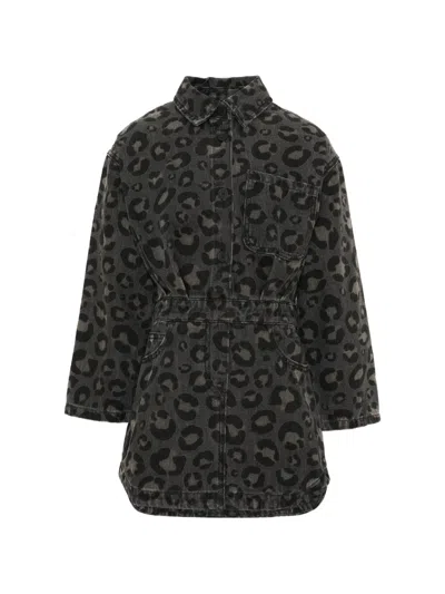 Douuod Kids' Leopard-print Long-sleeve Dress In Grey