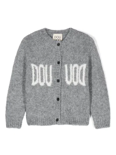 Douuod Kids' Logo-jacquard Cardigan In Grey