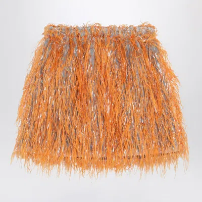 DOUUOD ORANGE MARACAIBO SKIRT WITH FEATHERS
