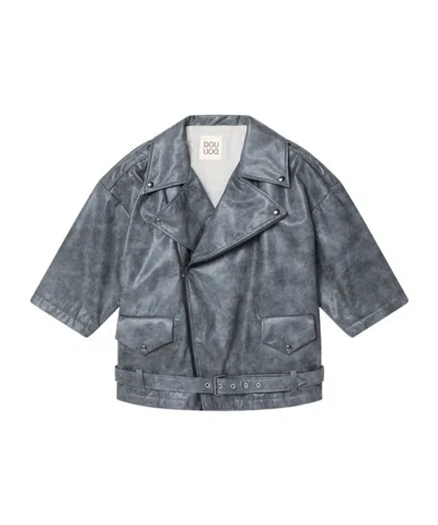 Douuod Over Calamita Biker Jacket Grey In Eco-leather