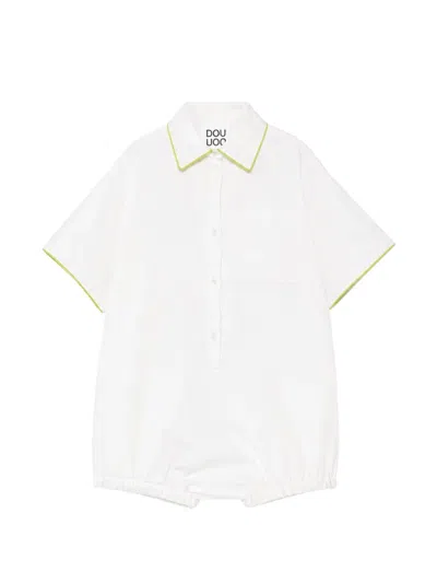 Douuod Kids' Piping-detail Logo-print Romper In White