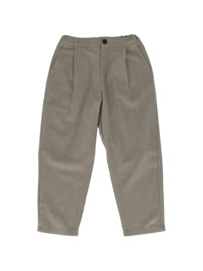 Douuod Kids' Pleated Cotton Trousers In Gray