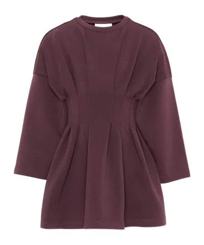 Douuod Kids' Pleated Drop-shoulder Dress In Brown