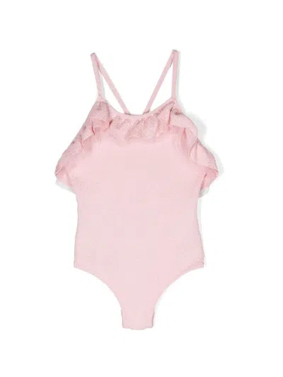 Douuod Kids' Textured Knit One Piece Swimsuit In Pink