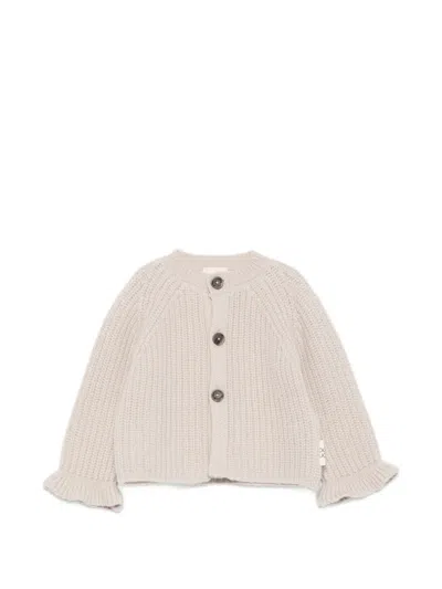 Douuod Babies' Ruffle-cuff Chunky-knit Cardigan In Neutral