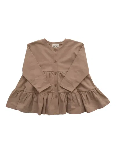 Douuod Kids' Ruffled Button Top In Brown