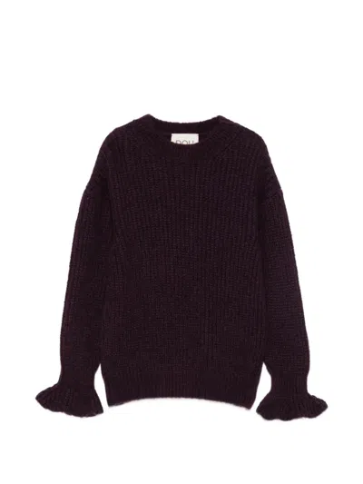 Douuod Ruffled-cuff Chunky-knit Sweater In Purple