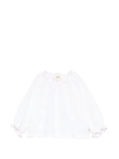 Douuod Babies' Ruffled-trim Floral-jacquard Blouse In White