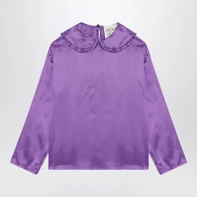 Douuod Satin Blouse With Peter Pan Collar In Orange