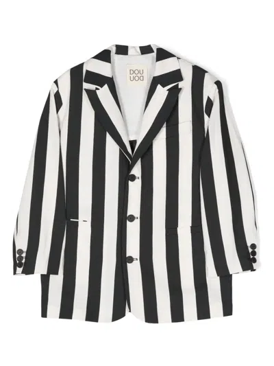 Douuod Kids' Single-breasted Striped Blazer In Neutrals