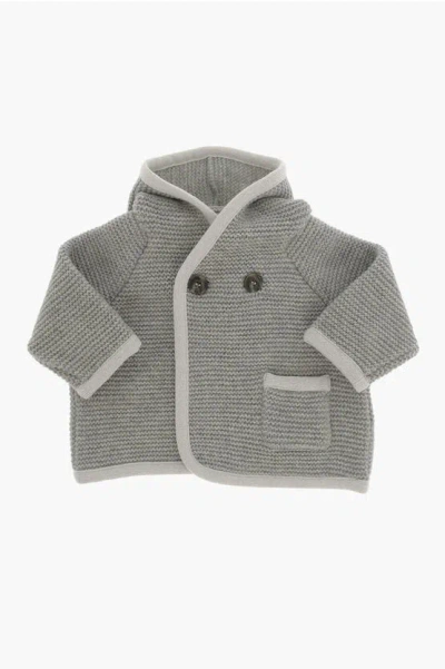 Douuod Solid Color Knitted Coat With Hood In Gray