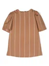 Douuod Stripe-pattern Short-sleeve Dress In Brown