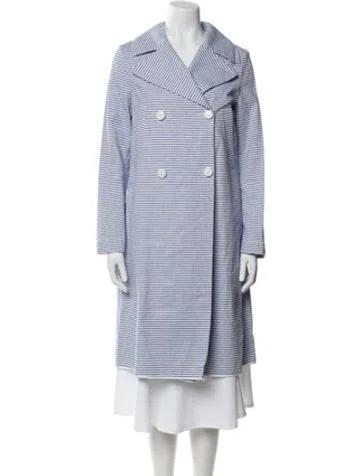 Pre-owned Douuod Striped Coat In Blue