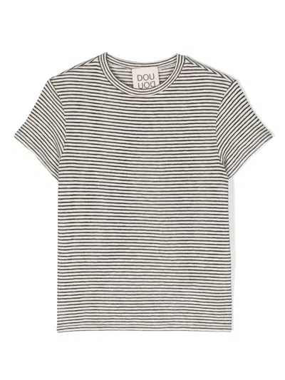 Douuod Kids' Striped Cotton Blend T-shirt In Neutrals