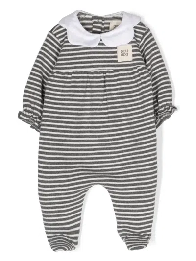 Douuod Babies' Striped Knitted Bodysuit In Grey