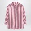 Douuod Striped Shirt White/red In Linen In Red