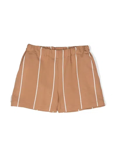 Douuod Kids' Striped Straight-leg Shorts In Brown