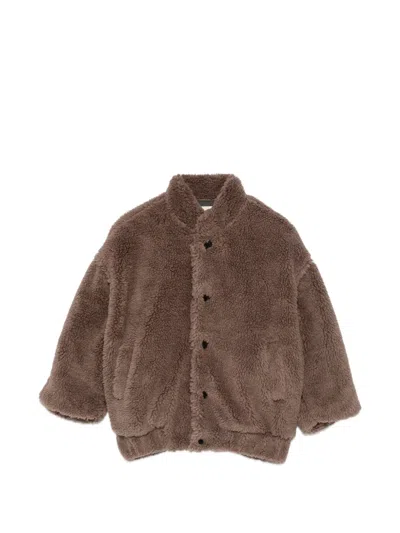 Douuod Kids' Teddy-texture Press-stud Jacket In Brown