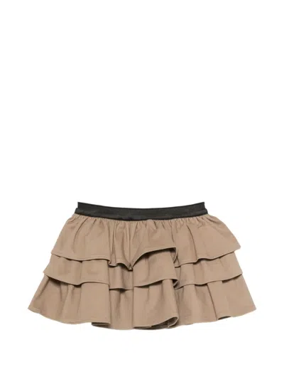 Douuod Kids' Tiered Ruffled Cotton Skirt In Brown