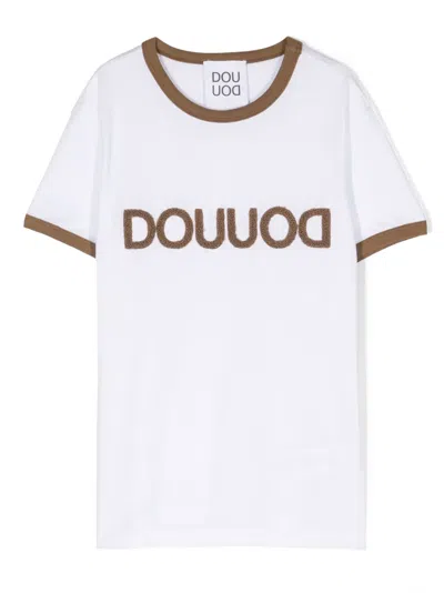 Douuod Kids' Towelling Logo-patches Cotton T-shirt In White