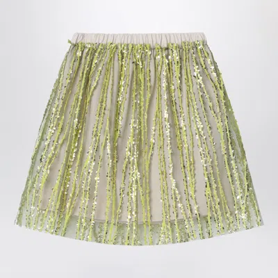 Douuod Tulle Skirt With Lime Embroidery In Green