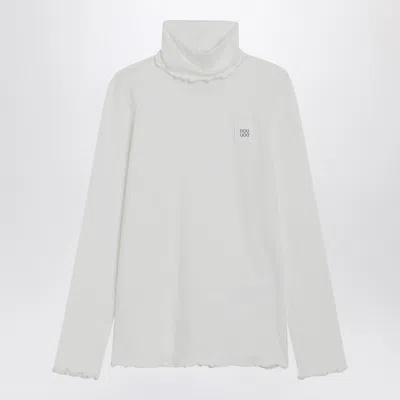 Douuod Kids' Turtleneck Sweater In Ivory Cotton Blend In White