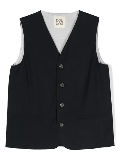 Douuod Kids' V-neck Sleeveless Waistcoat In Blue